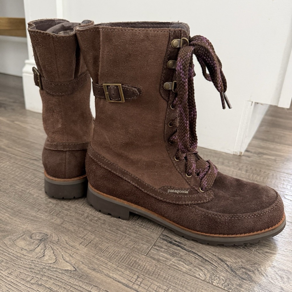 Patagonia Suede Espresso Tall Lace Up Boots Women's Size 8